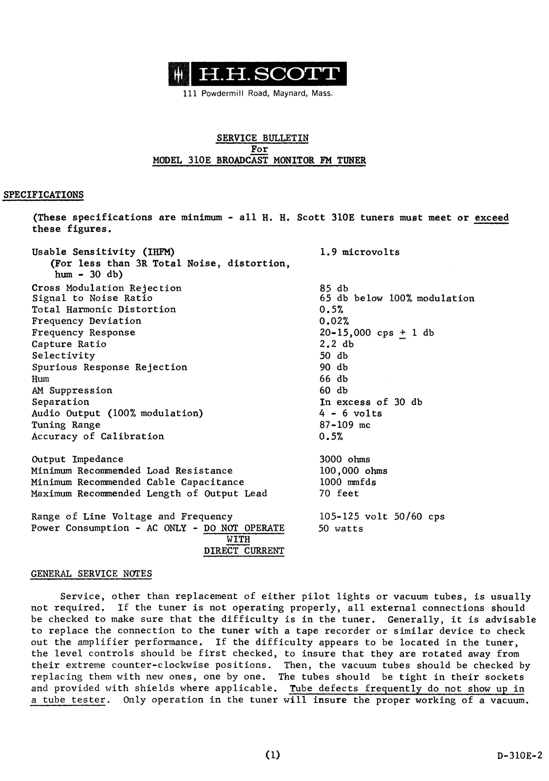 H.H. Scott 310-E Service manual