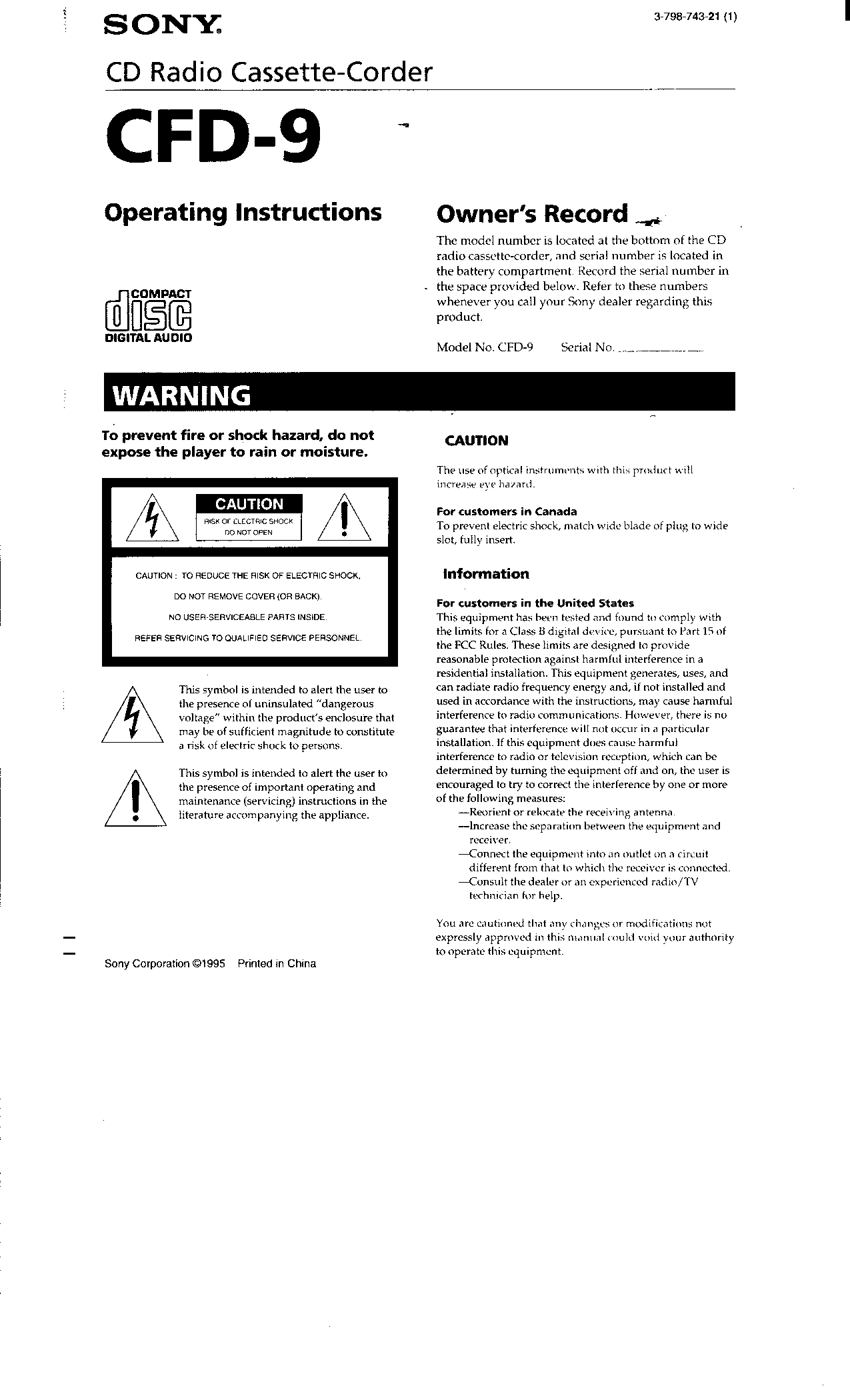 Sony CFD-9 User Manual
