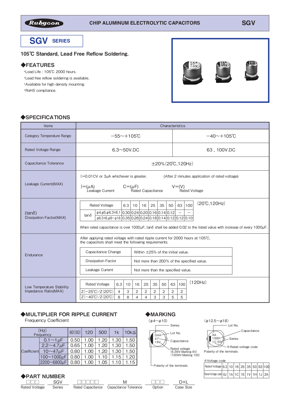 Datasheet Rubycon [smd] SGV Series Datasheet - ManualMachine.com