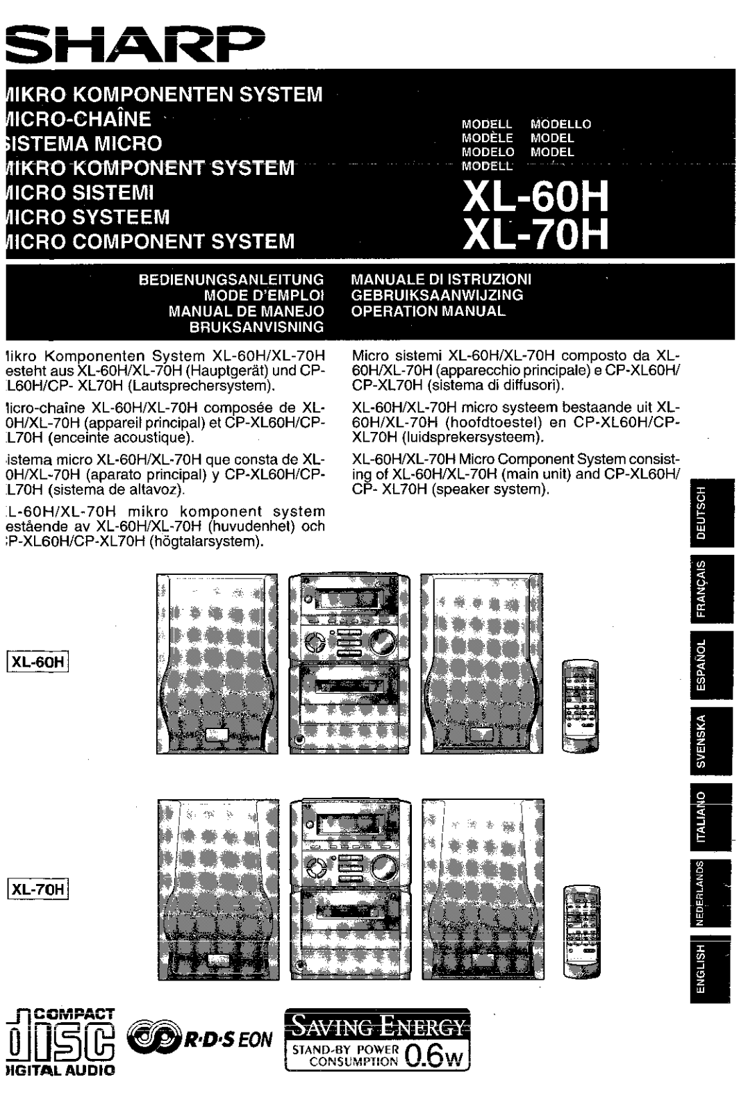 Sharp XL-60H, XL-70H User Manual