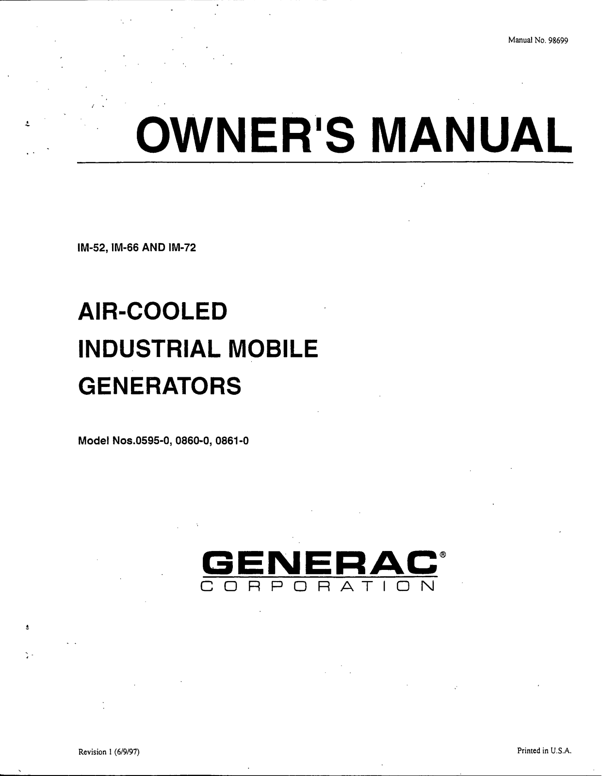 Generac 0861-0, 0595-0, 0860-0 User Manual