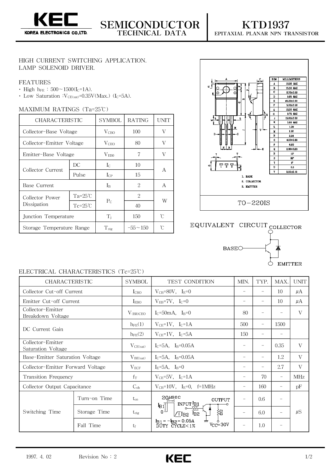 KEC KTD1937 Datasheet