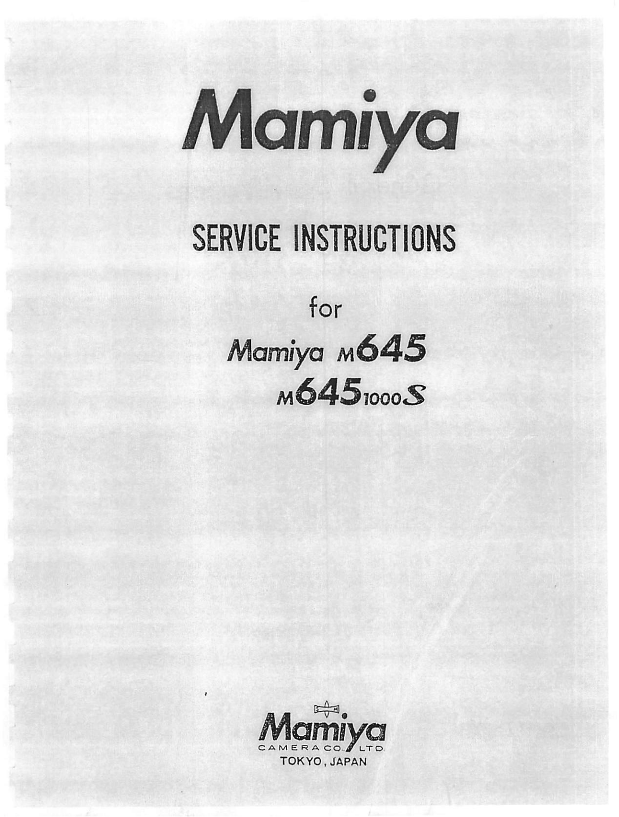Mamiya M6451000S, M645 Service Manual
