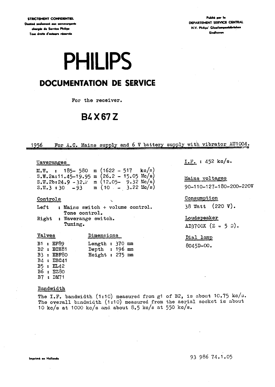 Philips B-4-X-67-Z Service Manual