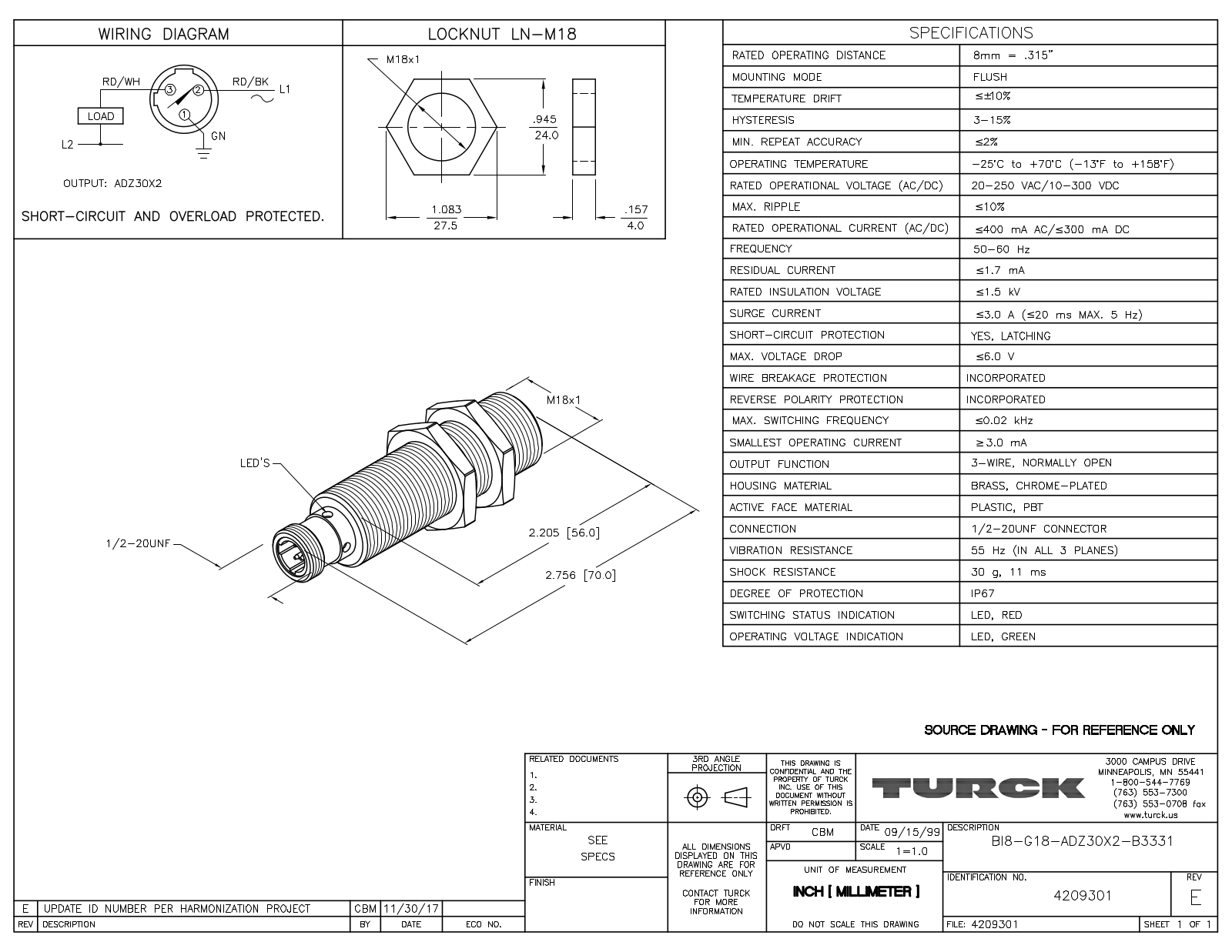 Turck BI8-G18-ADZ30X2-B3331 Data Sheet