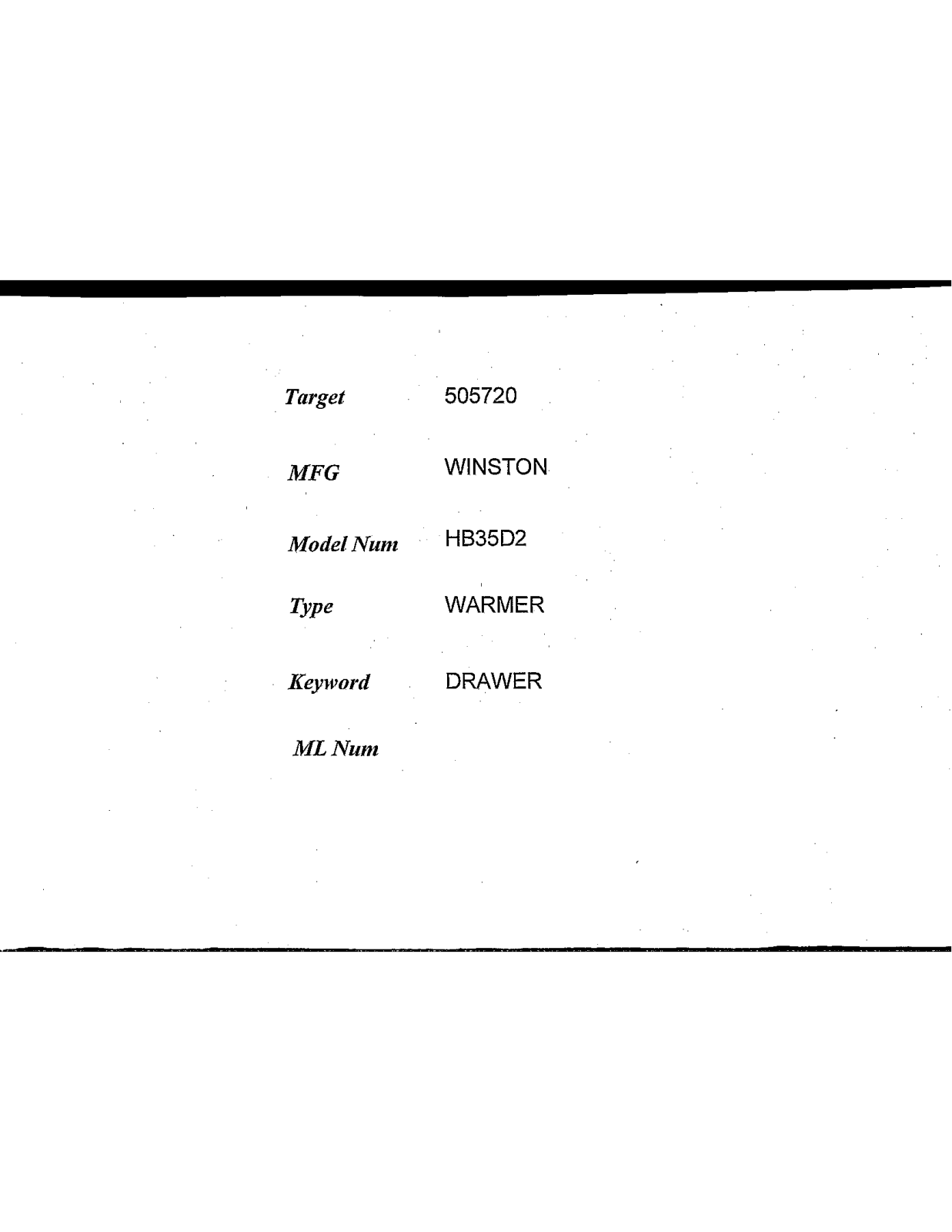 Winston HB35D2 Parts List