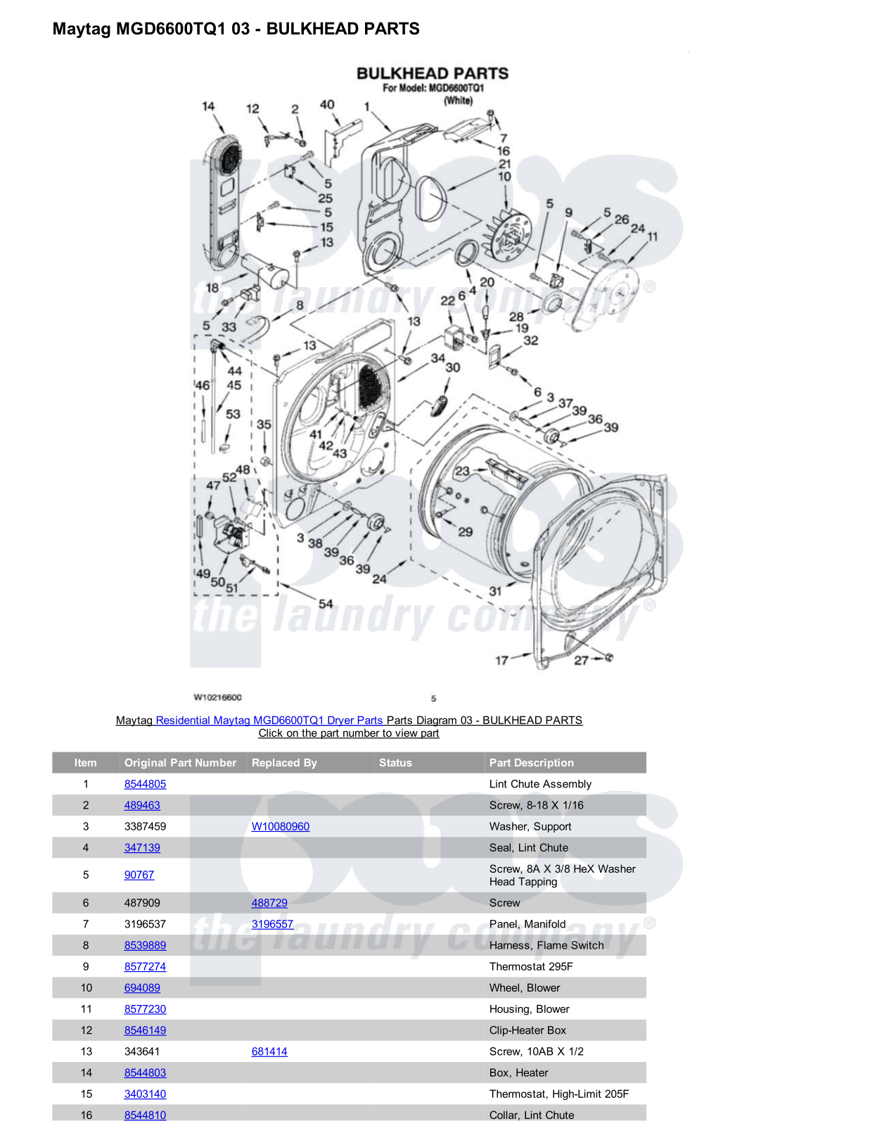 Maytag MGD6600TQ1 Parts Diagram