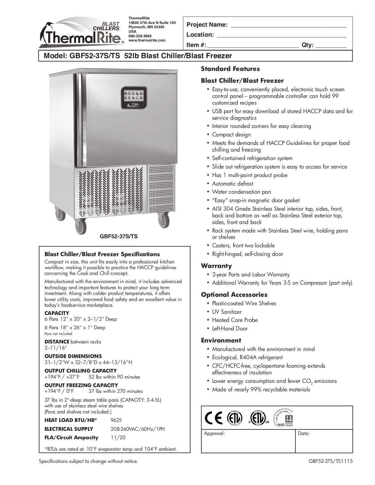 ThermalRite GBF52-37S-TS User Manual