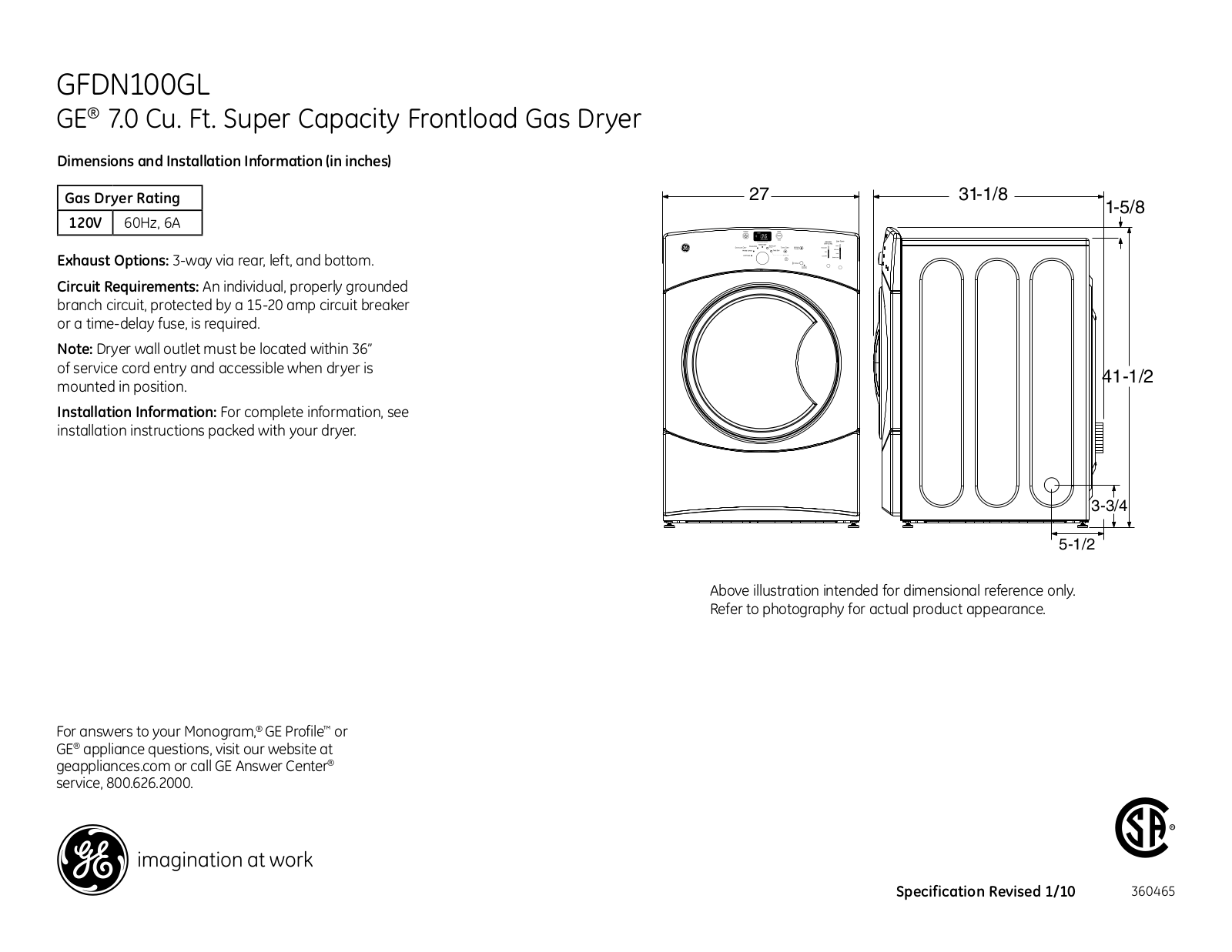 GE GFDN100GL Specification