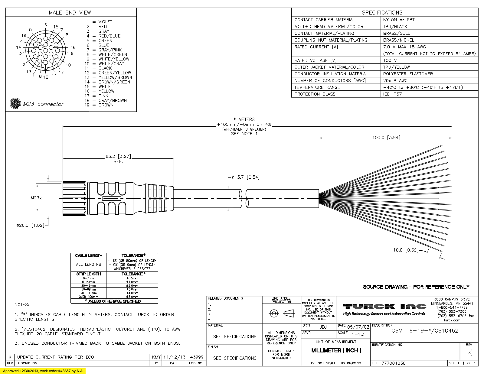 Turck CSM19-19-10/CS10462 Specification Sheet