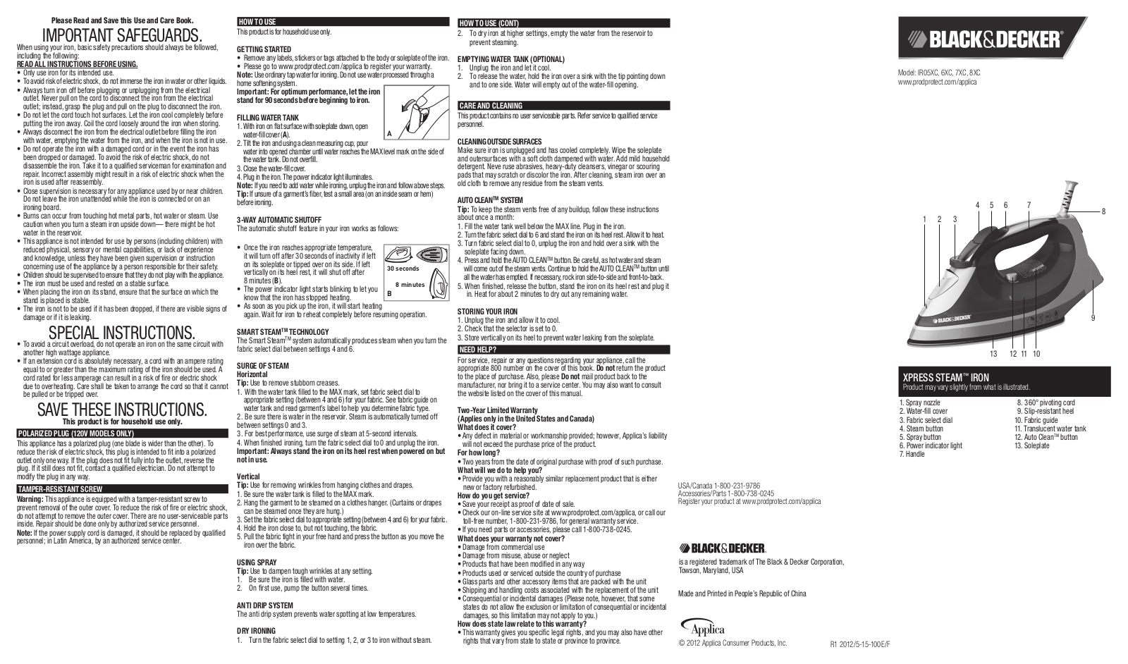 Black & Decker IR05XC, IR06XC, IR07XC, IR08XC User Manual