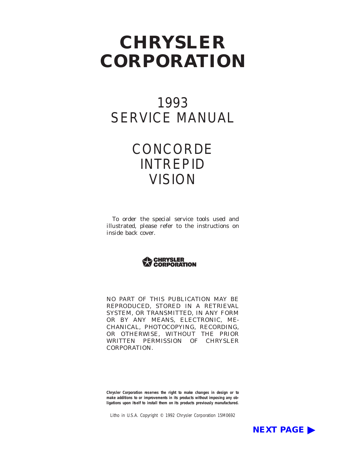 Chrysler New Yorker 1993, Vision 1993 User Manual