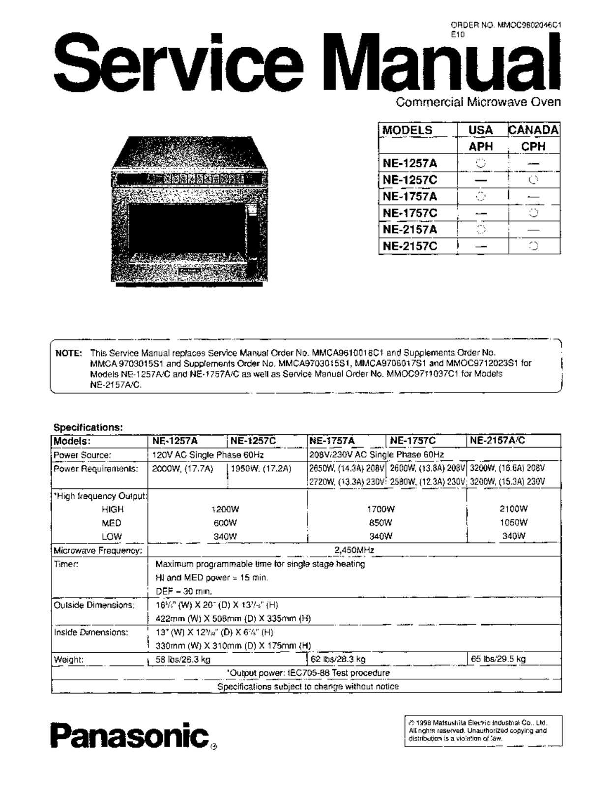 Panasonic ne1257a, ne1757a, ne2157a service manual