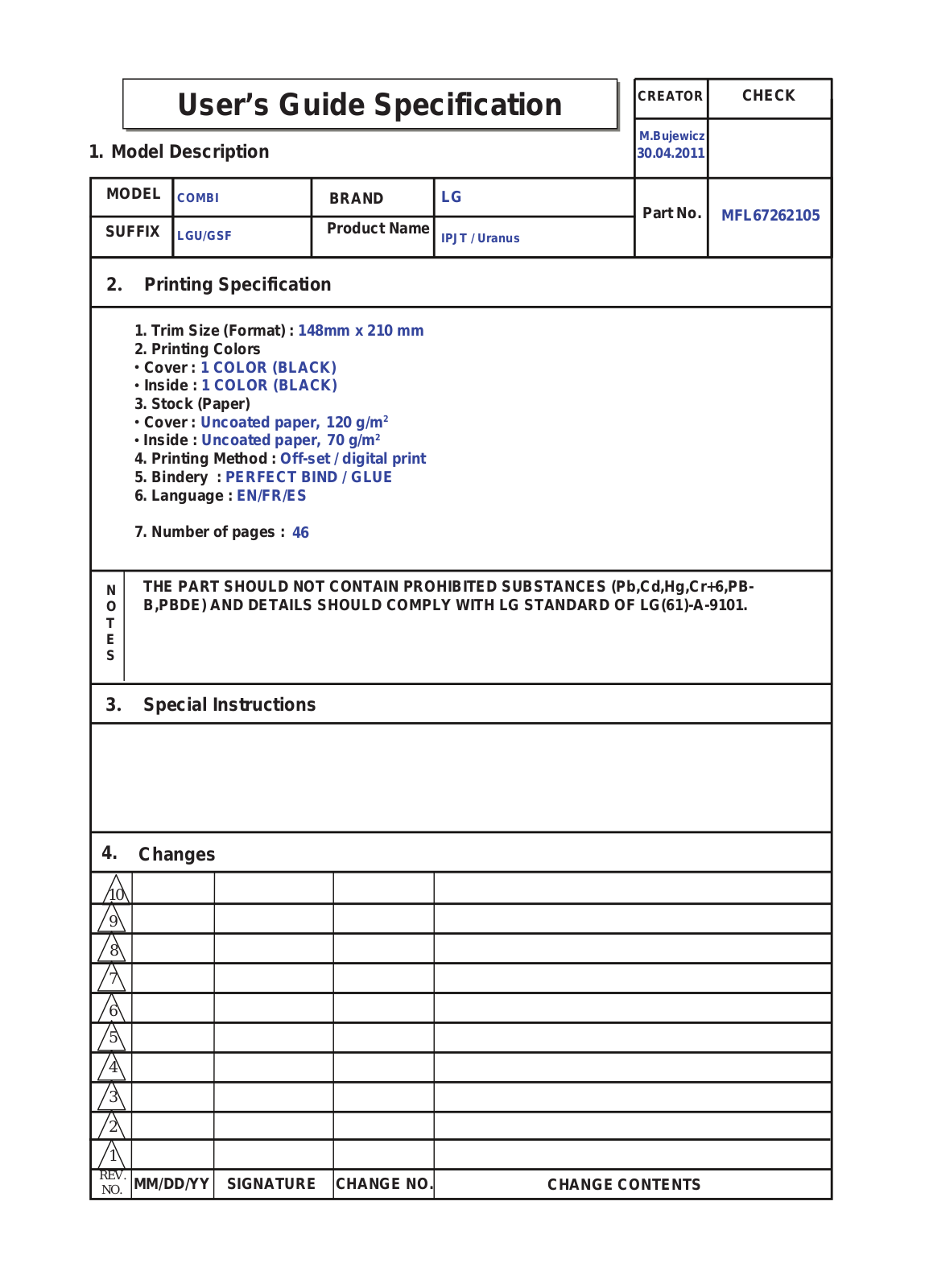 LG GB5240AVCZ User manual