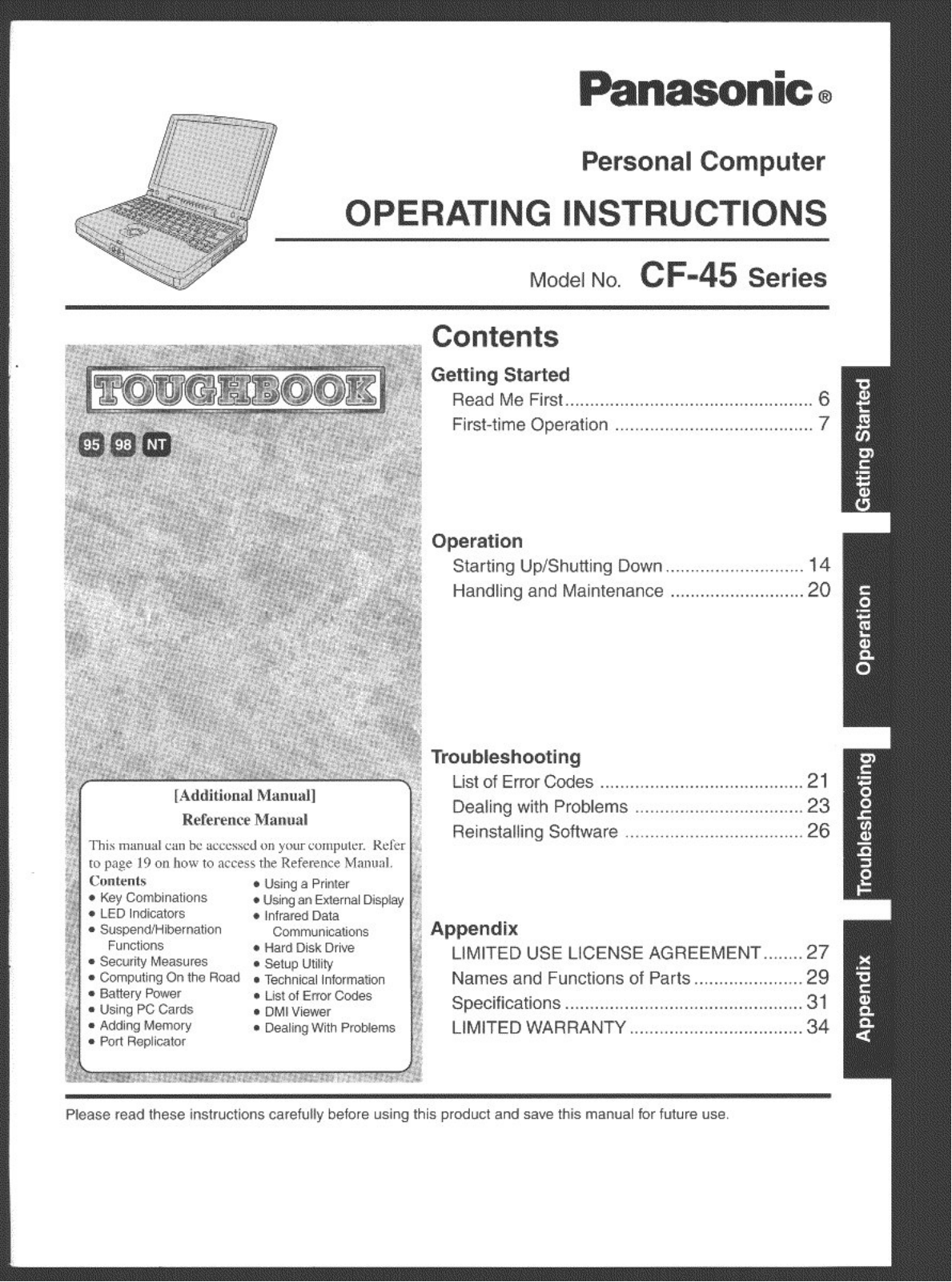 Panasonic cf-45kj6gjem Operation Manual