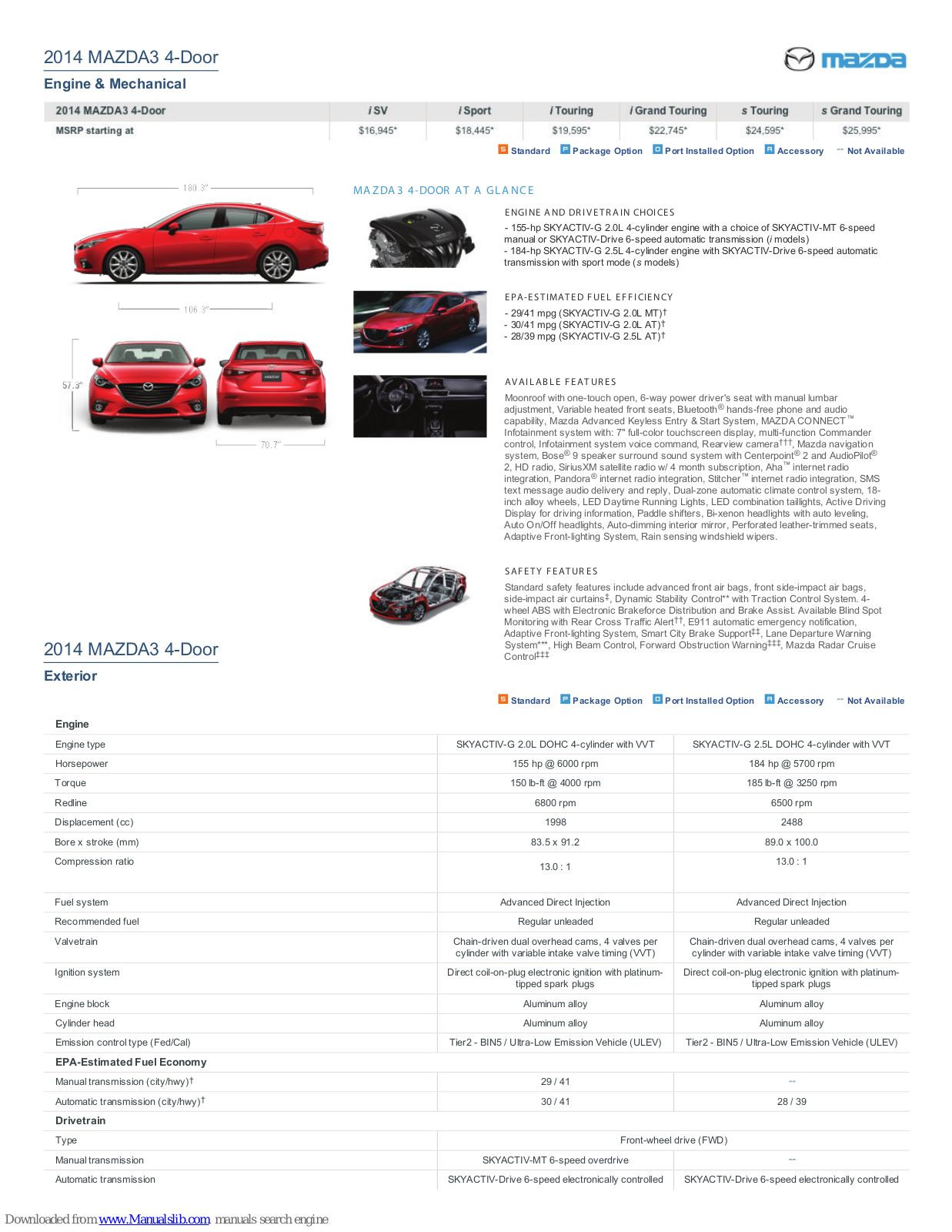 Mazda 3 4-Door 2014, 3 2014 User Manual