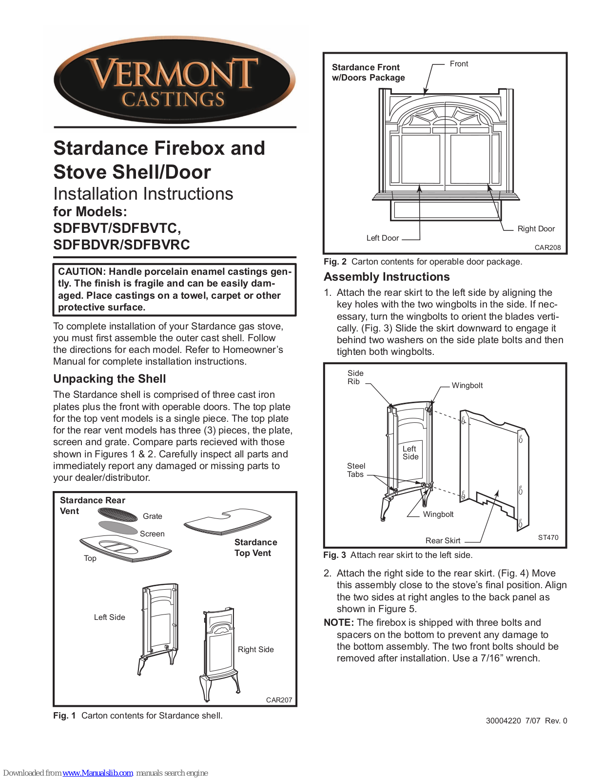 Vermont Castings SDFBVT, Stardance SDFBDVR, Stardance SDFBVRC, Stardance SDFBVTC, SDFBVTC Installation Instructions Manual