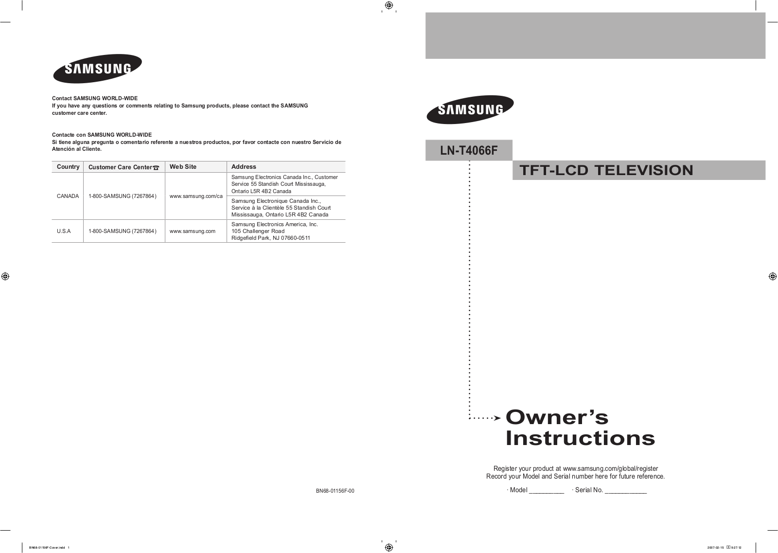 Samsung LN-T4066F User Manual