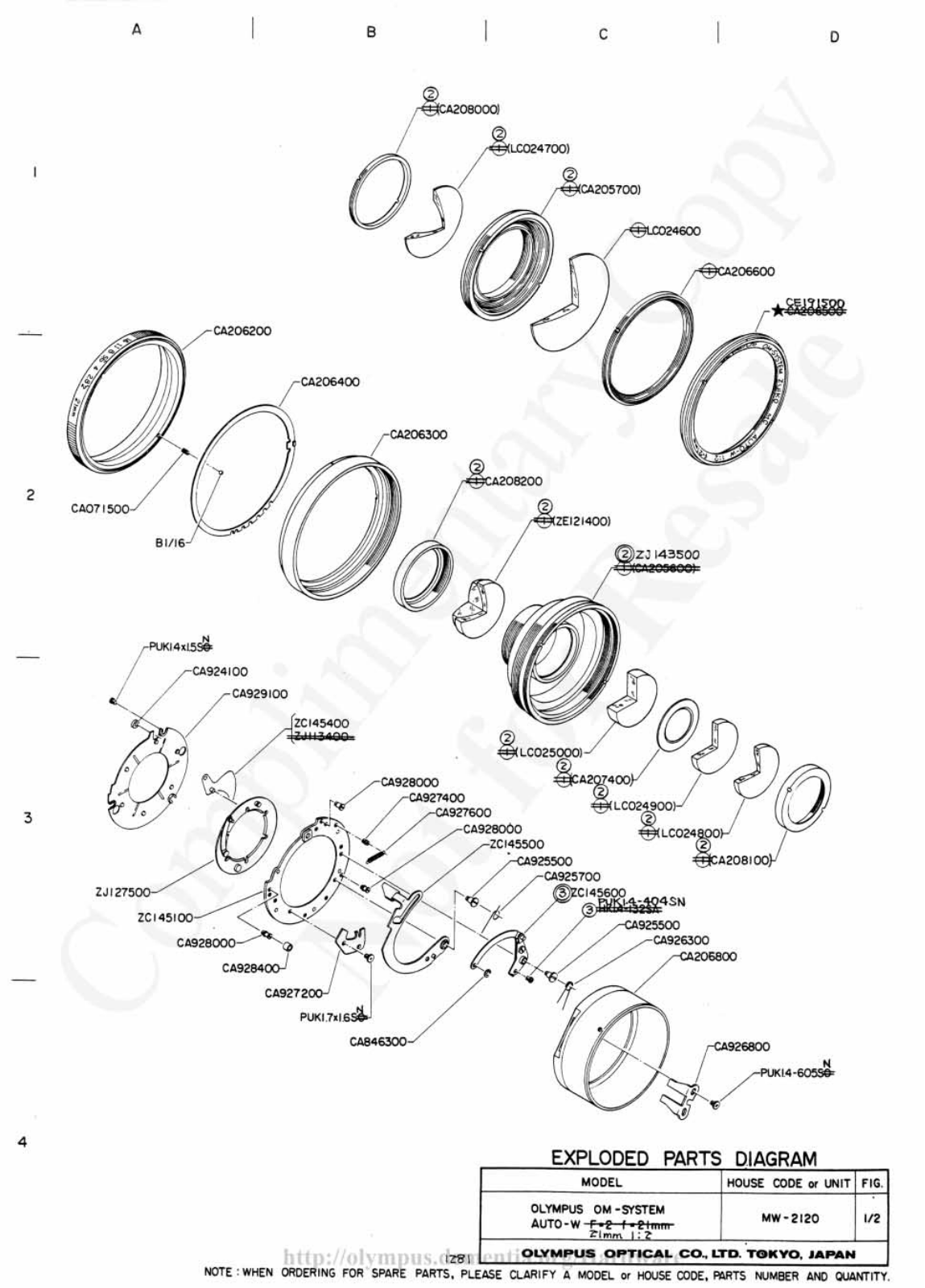 OLYMPUS 21mm f2.0 Service Manual