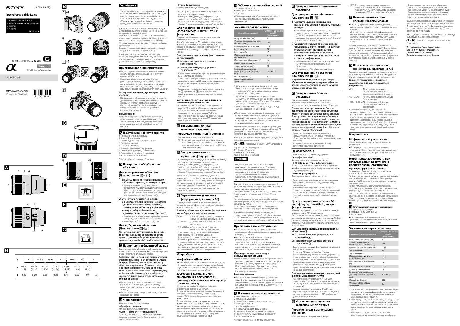 Sony FE 90mm f/2.8 Macro G OSS User Manual