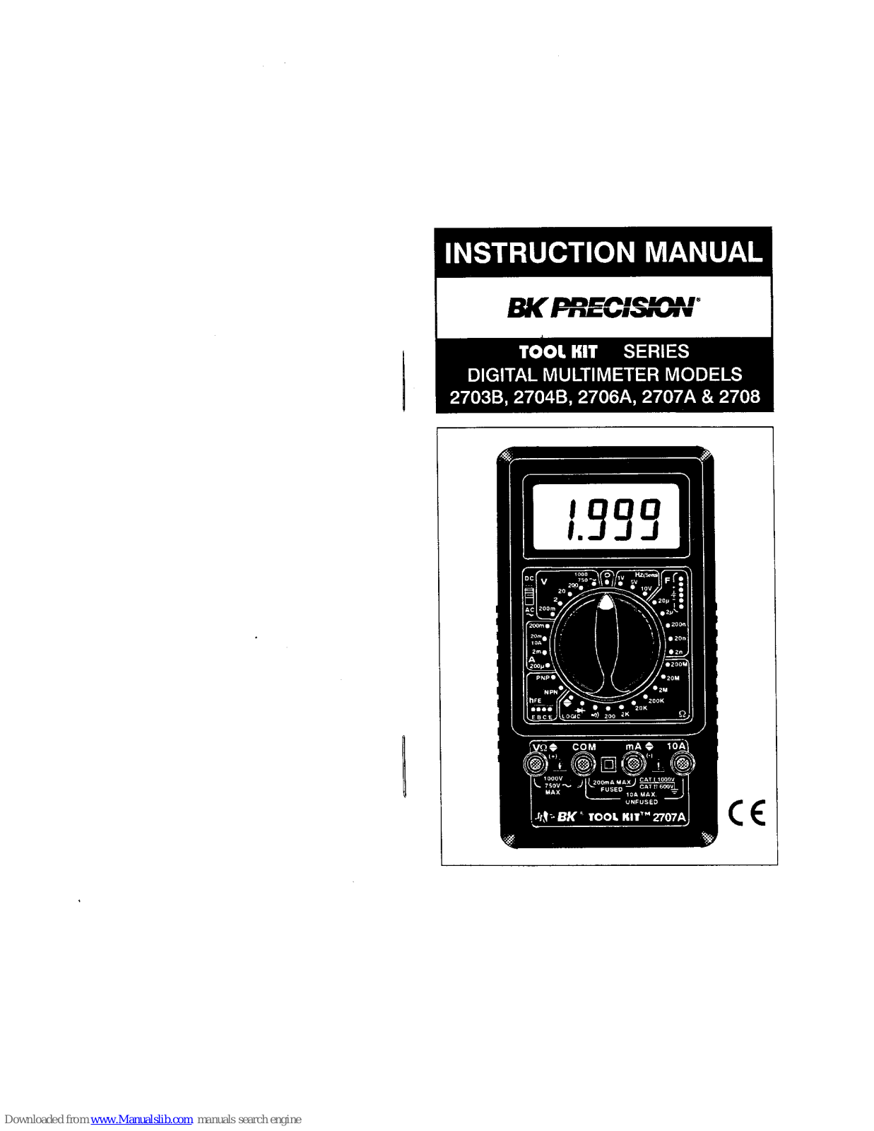 BK Precision 2703B, 2704B, 2706A, 2707A, 2708 Instruction Manual