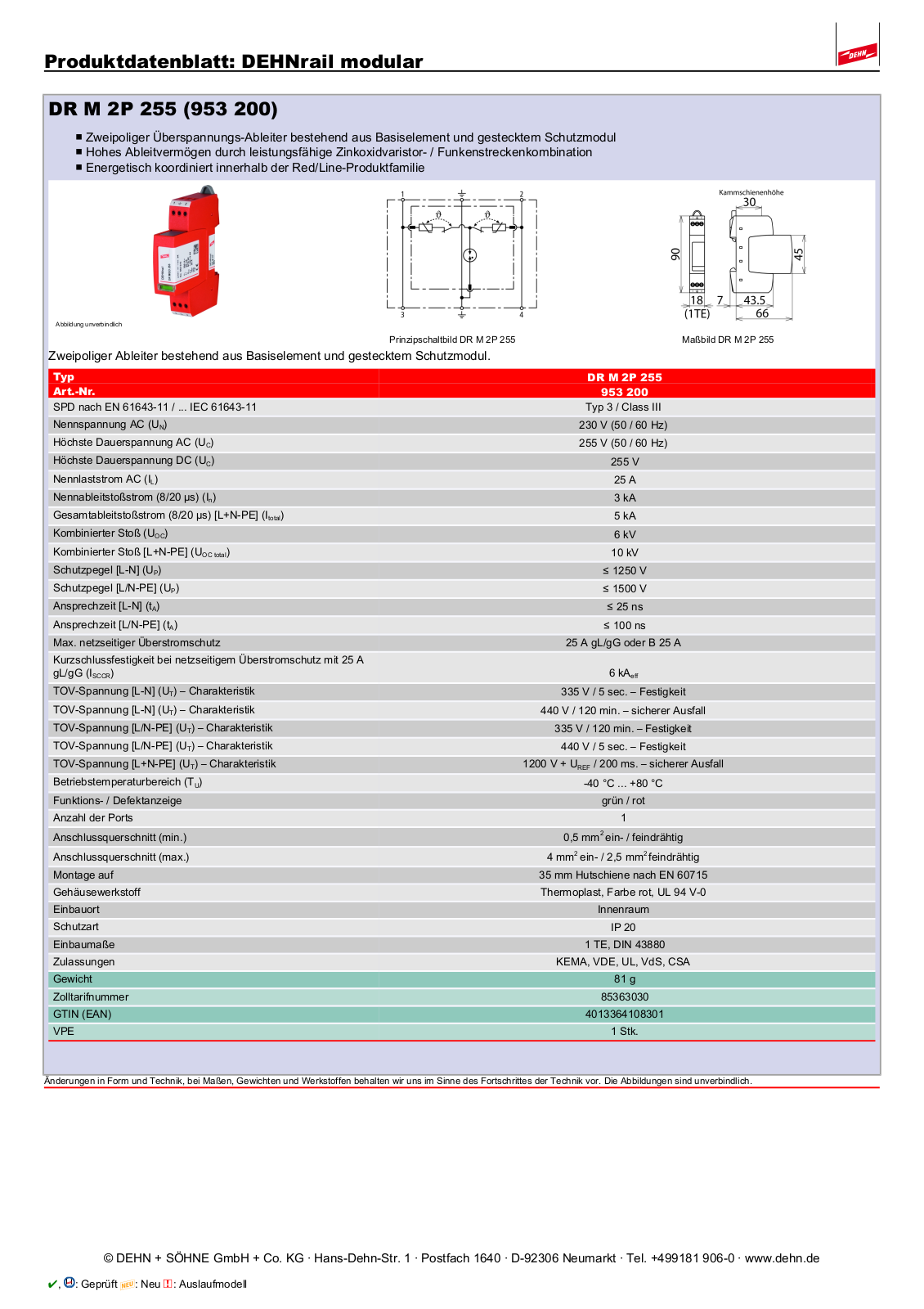DEHN DR M 2P 255 Datasheet - ManualMachine.com
