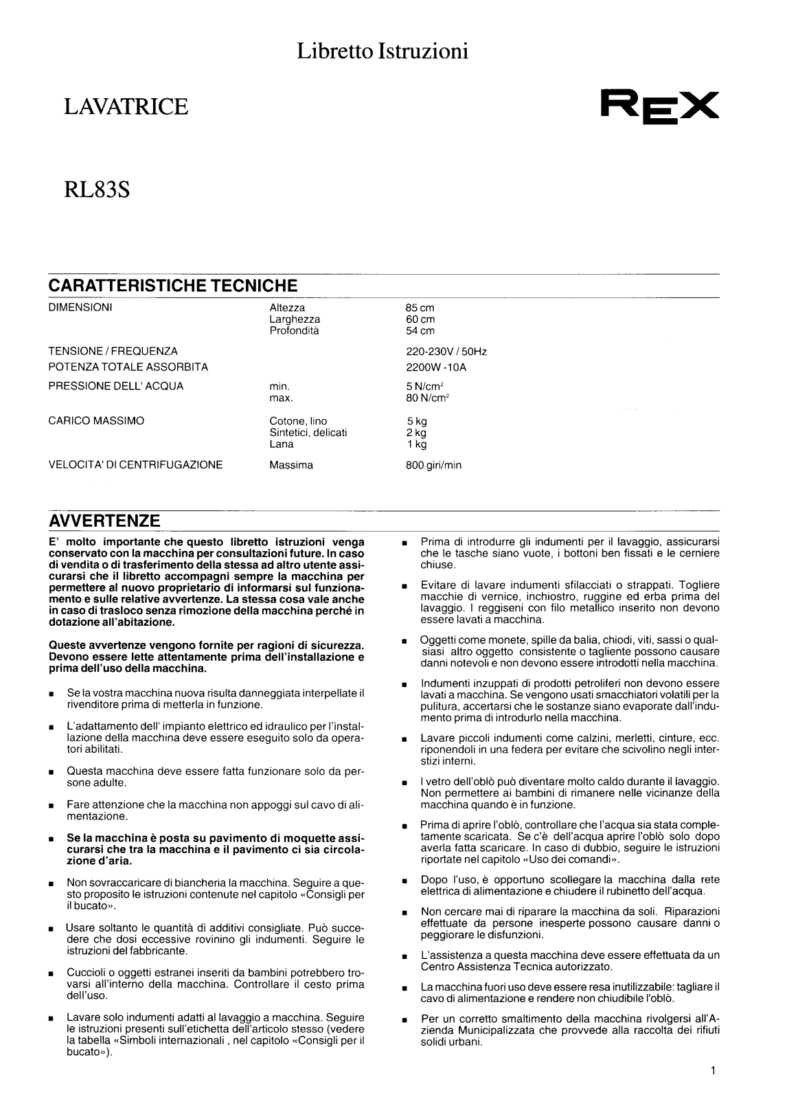 Rex RL83S User Manual