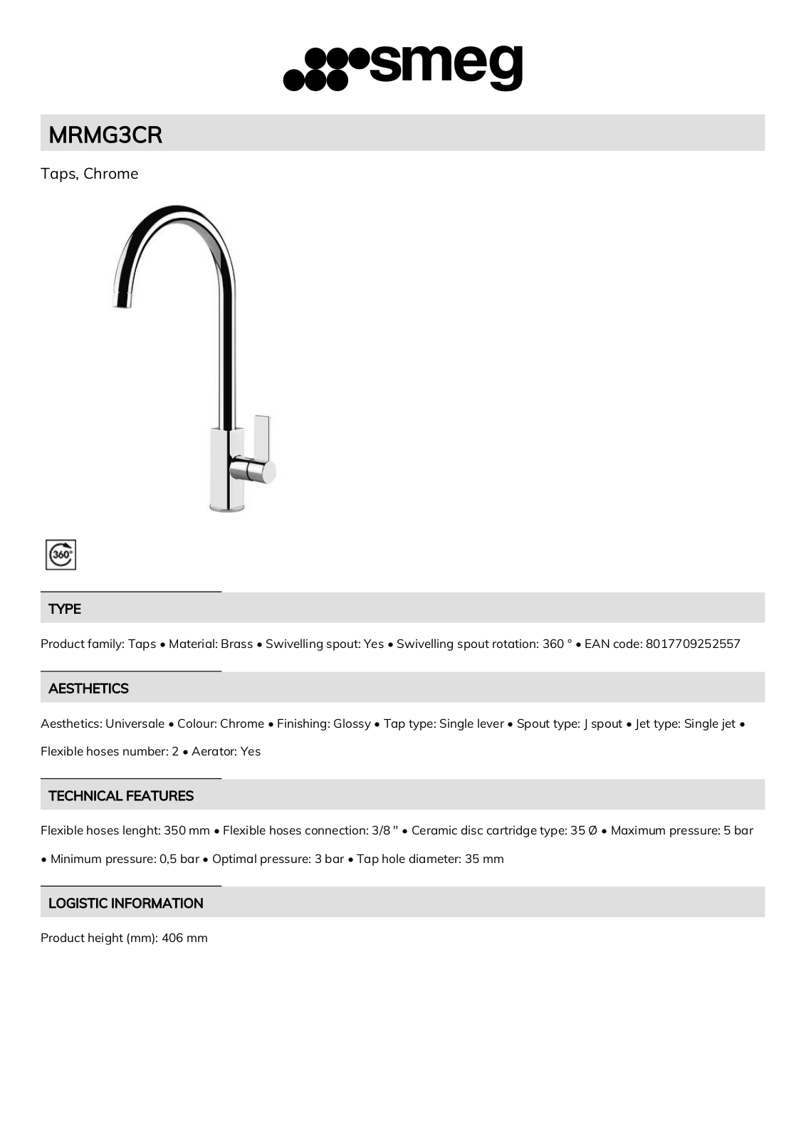 Smeg MRMG3CR Technical sheet