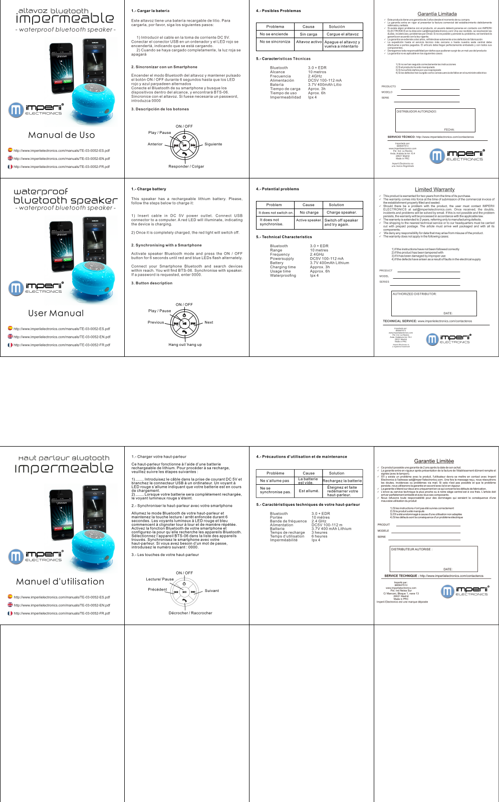 imperii Waterproof Bluetooth Speaker User Manual