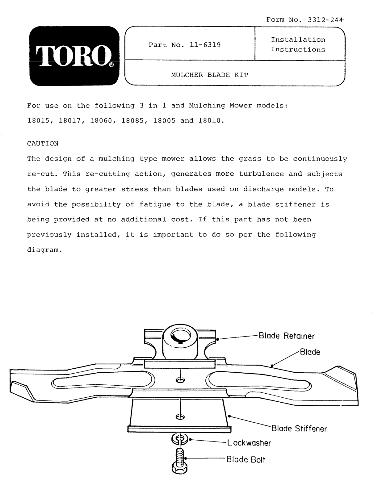 Toro 11-6319 Installation Instructions