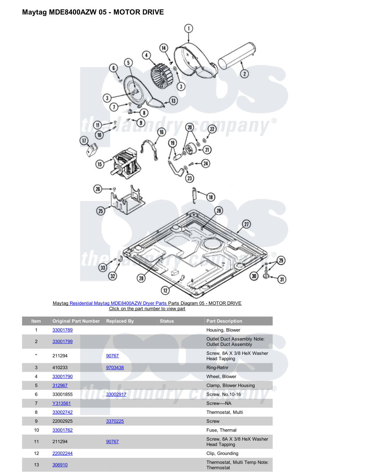 Maytag MDE8400AZW Parts Diagram