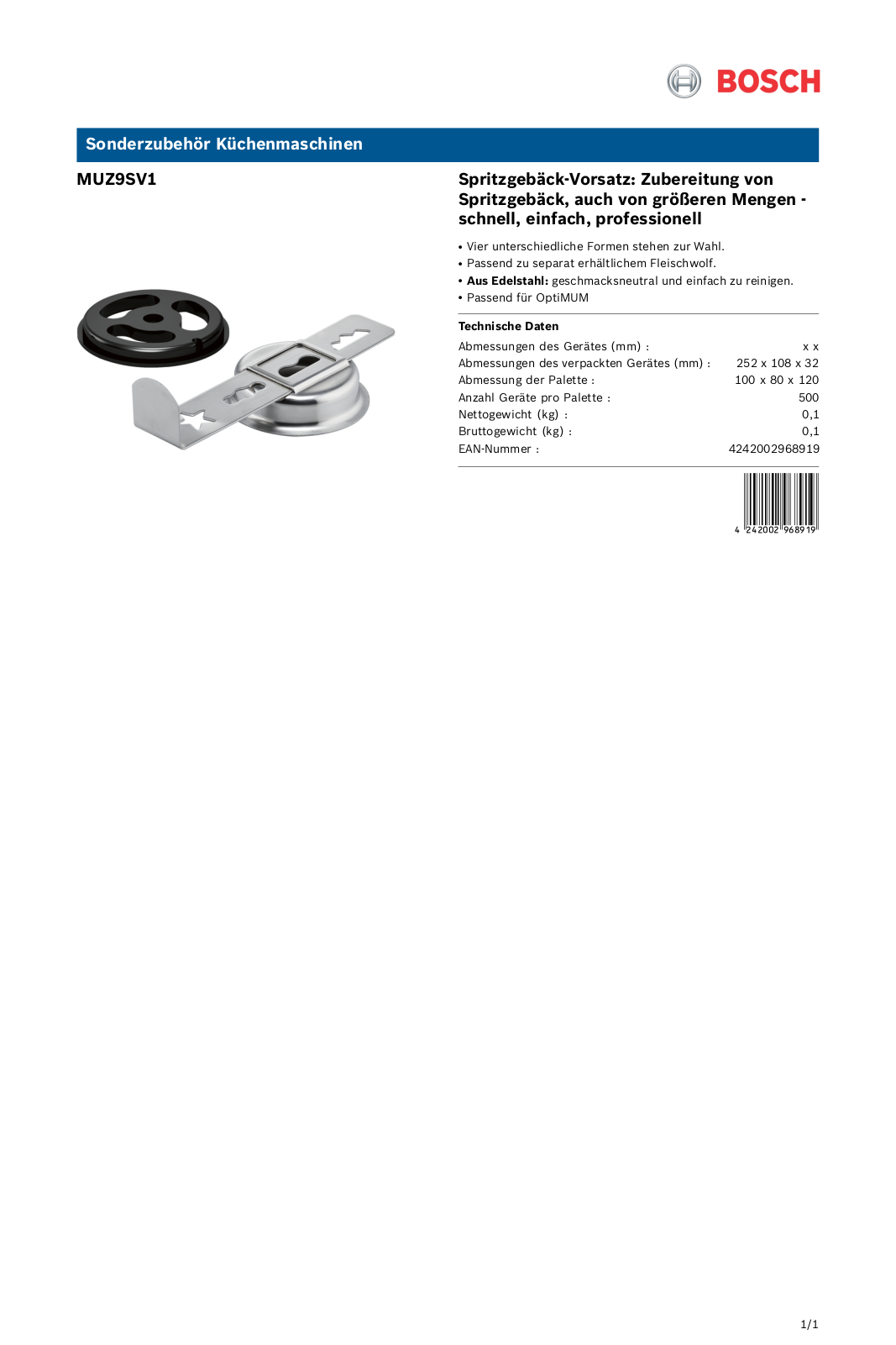 Bosch MUZ9SV1 User Manual