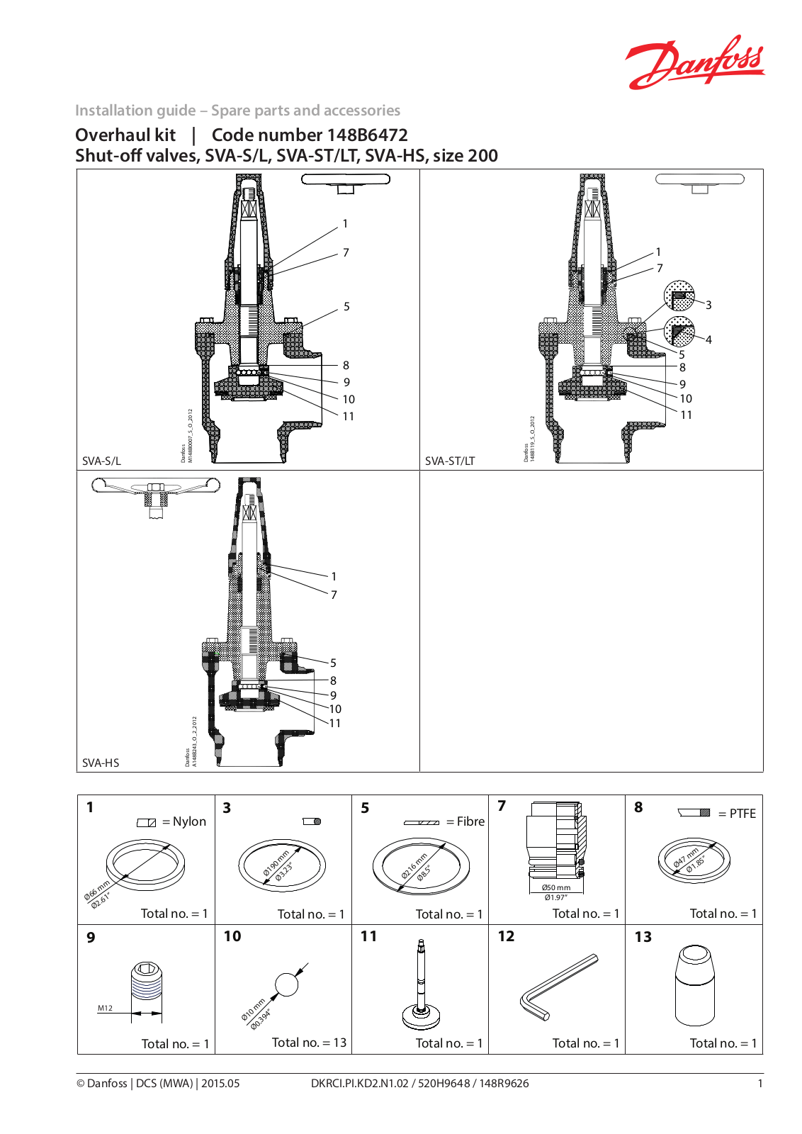 Danfoss SVA-S/L, SVA-ST/LT, SVA-HS Installation guide