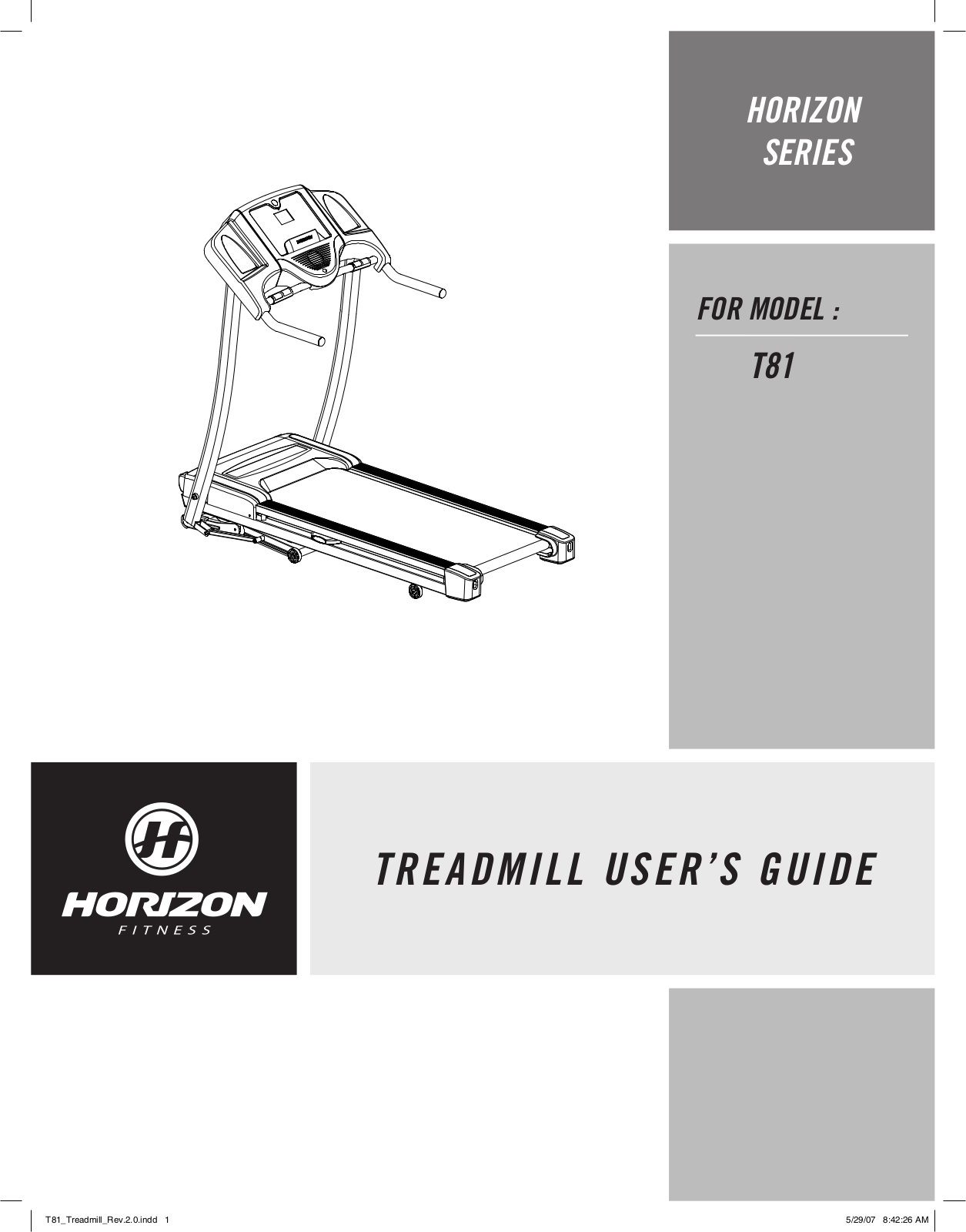 Horizon Fitness T81 User Manual