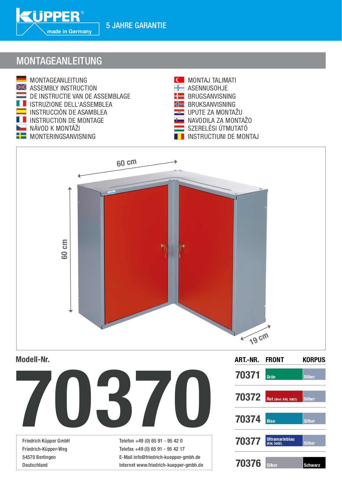 Küpper 70377, 70370, 70371, 70372, 70374 User guide