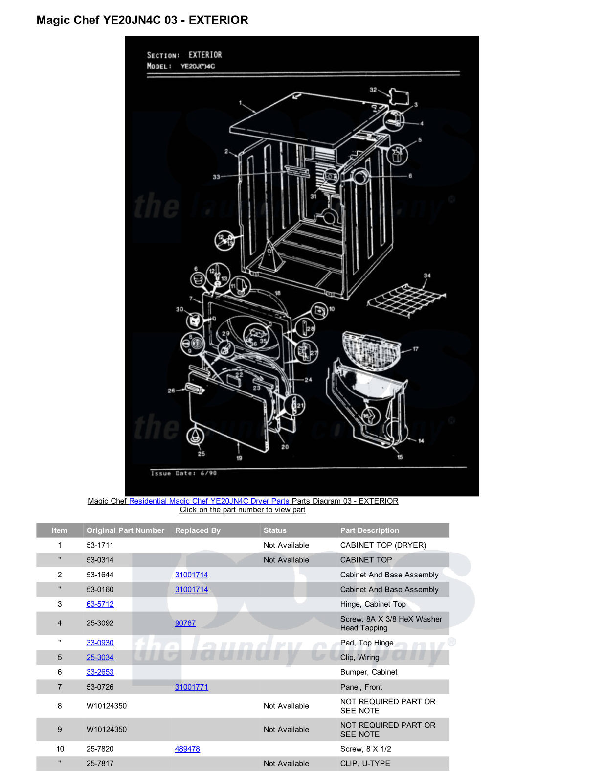 Magic Chef YE20JN4C Parts Diagram