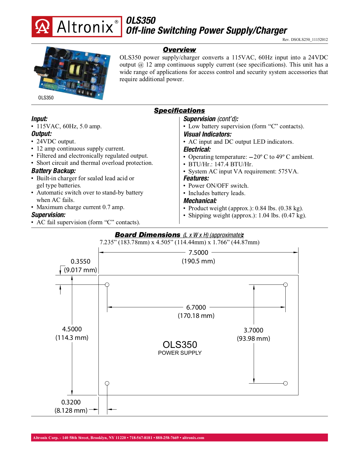 Altronix OLS350 Data Sheet