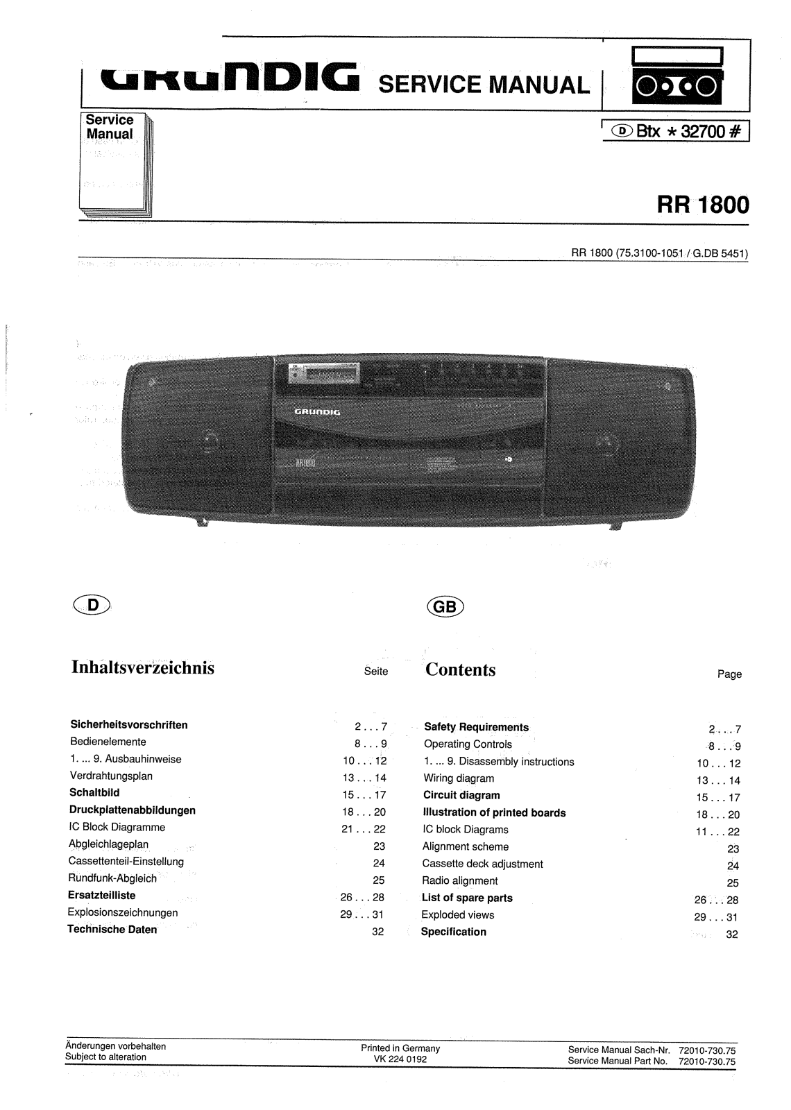 Grundig RR-1800 Service Manual