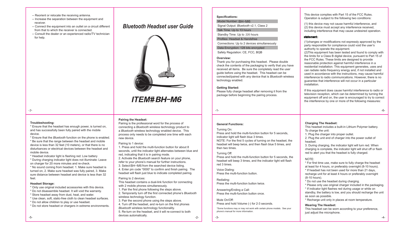 SKY WING Communication Electronics SK BH M6 User Manual