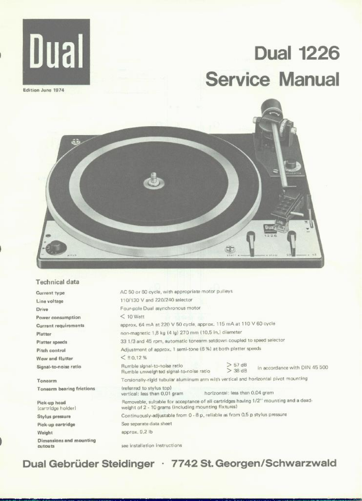 Dual 1226 Service manual