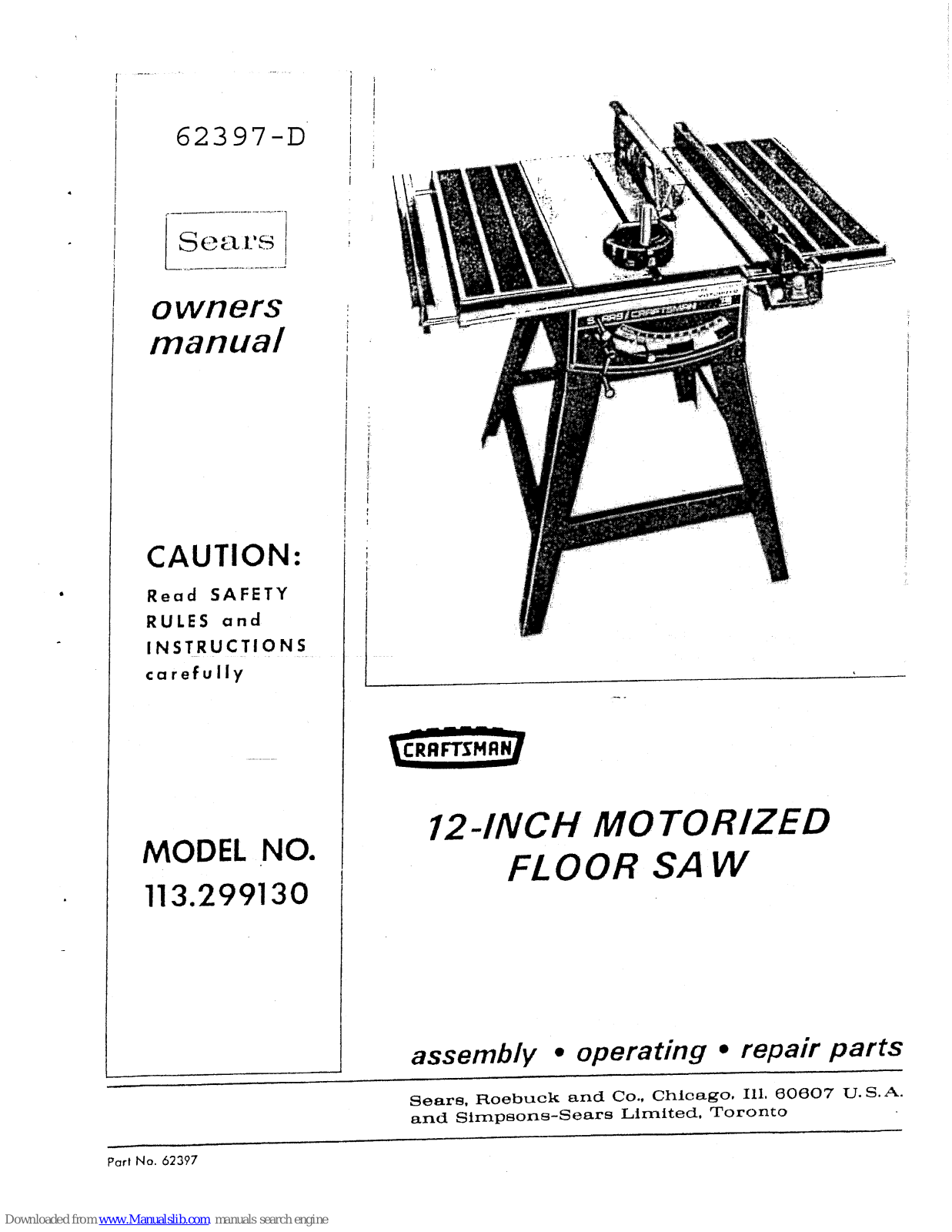 Craftsman 113.299130 Owner's Manual