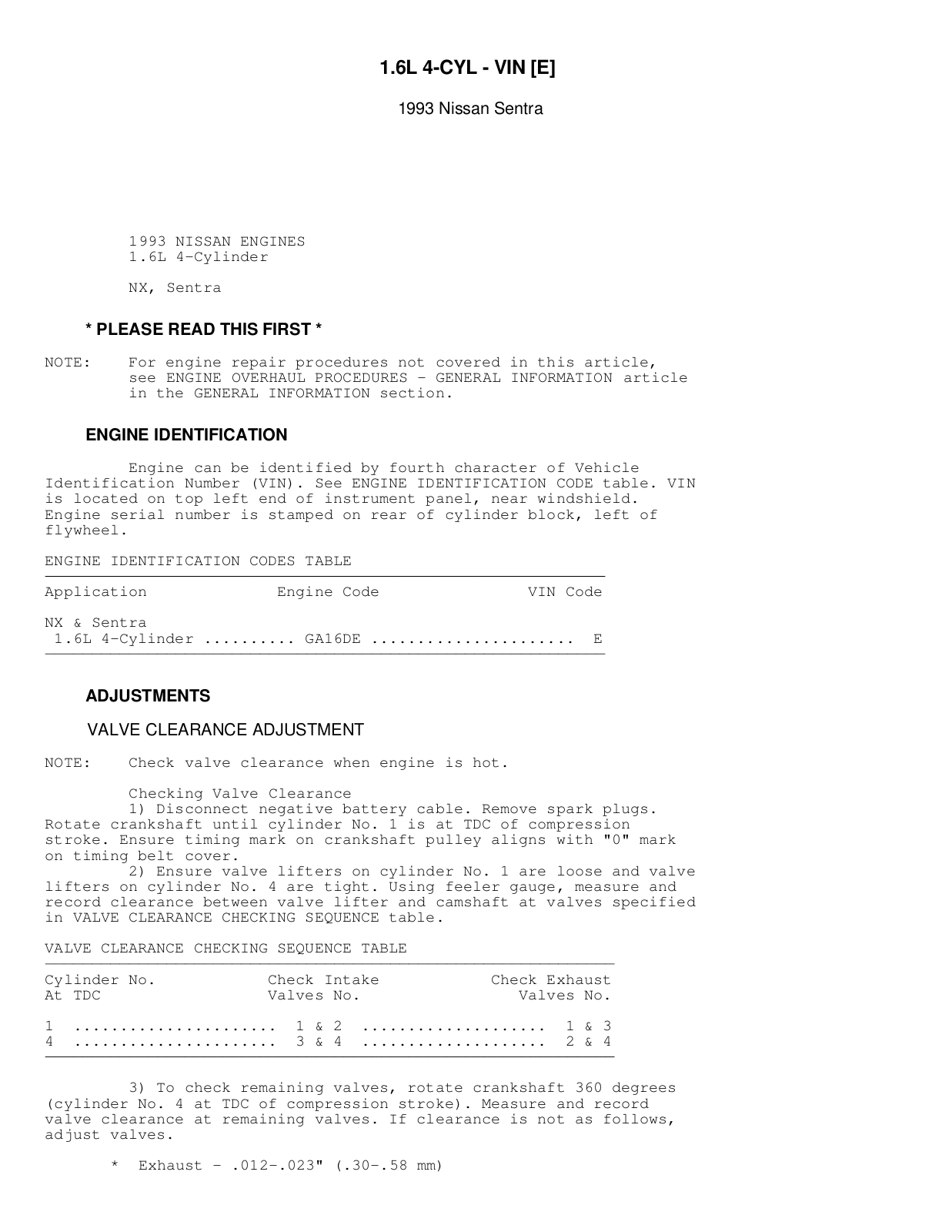 Nissan Sentra 1993 User Manual