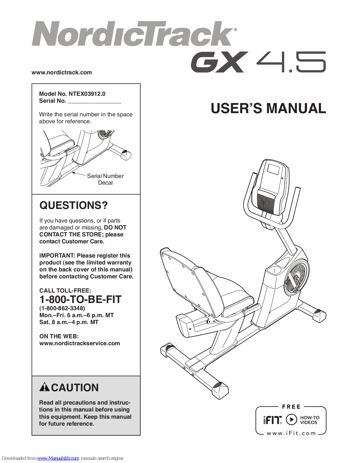 NordicTrack Gx 4.5, NTEX03912.0 Bike Manual