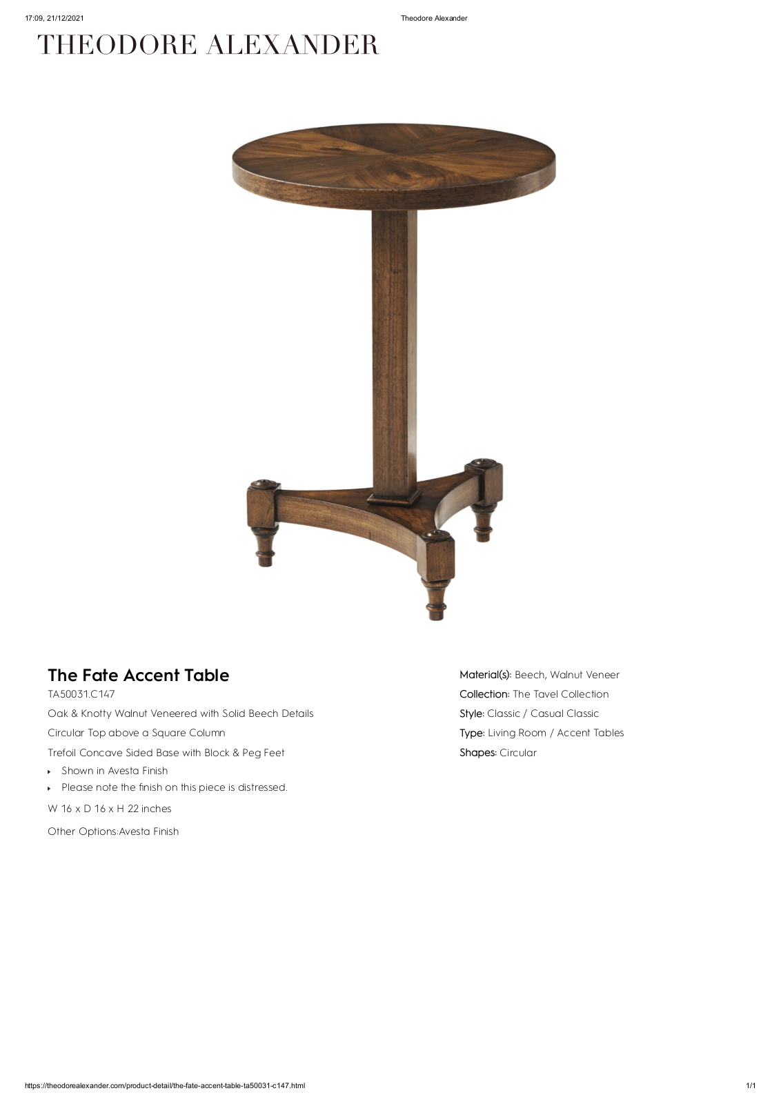 Theodore Alexander FPLJ3844 Specifications - ManualMachine.com