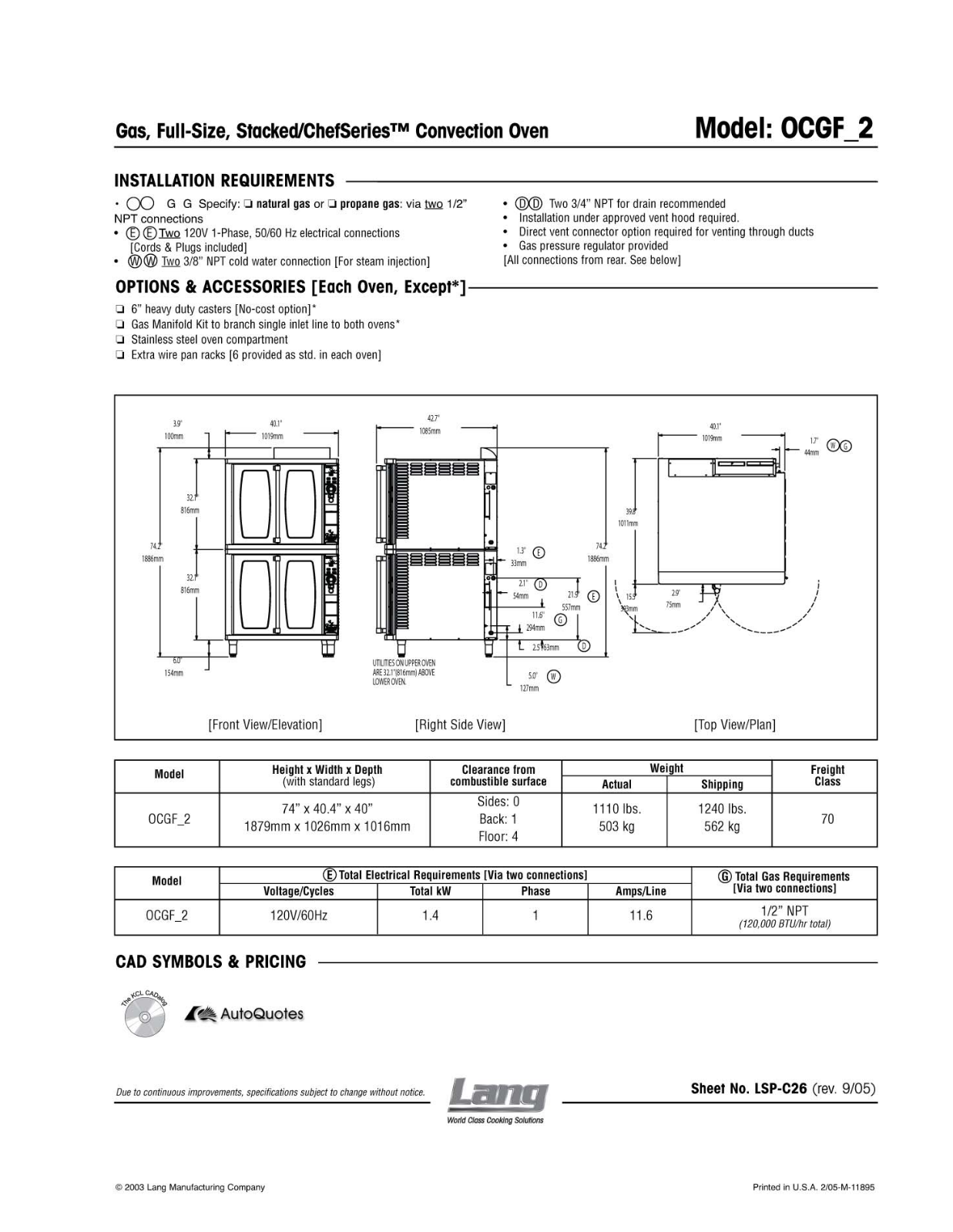 Lang Manufacturing OCGF_2 User Manual