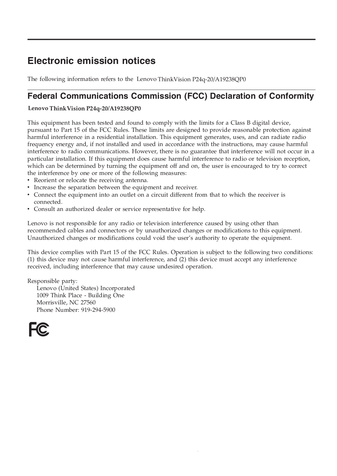 Lenovo P24q-20 Declaration of Conformity