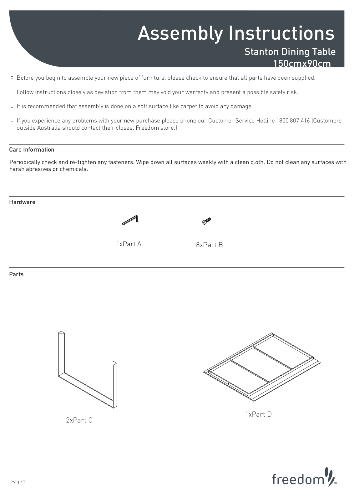 Freedom Stanton Dining Table 150-90 Assembly Instruction