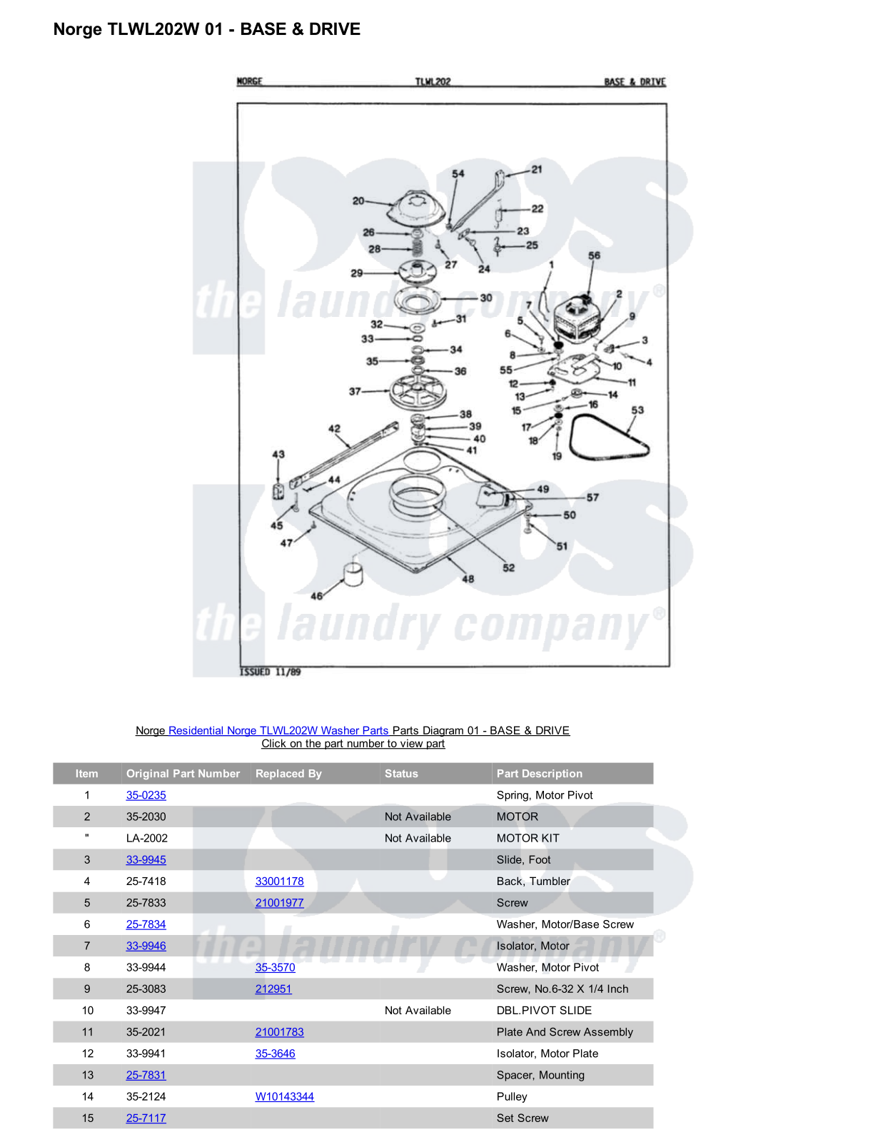 Norge TLWL202W Parts Diagram