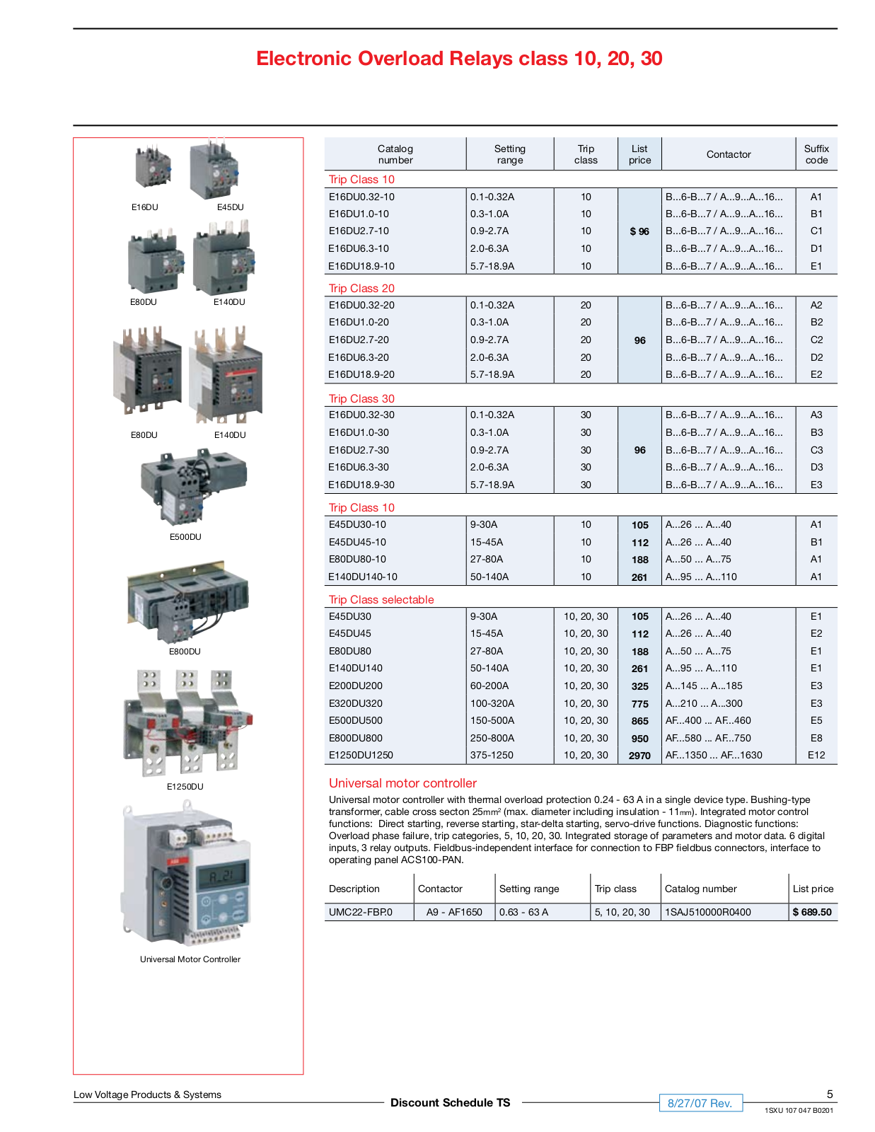 ABB Electronic Overload Relays Catalog Page