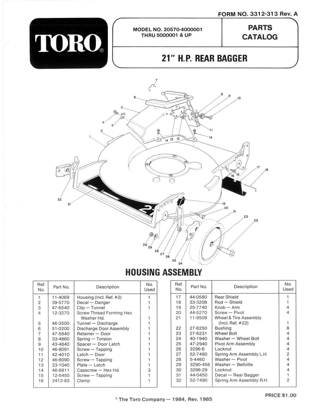 Toro 20570 Parts Catalogue